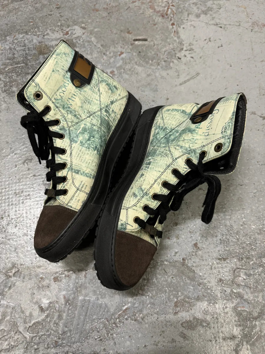 2000s John Galliano Newspapers Blue High Top Sneakers ixjLIdL 6