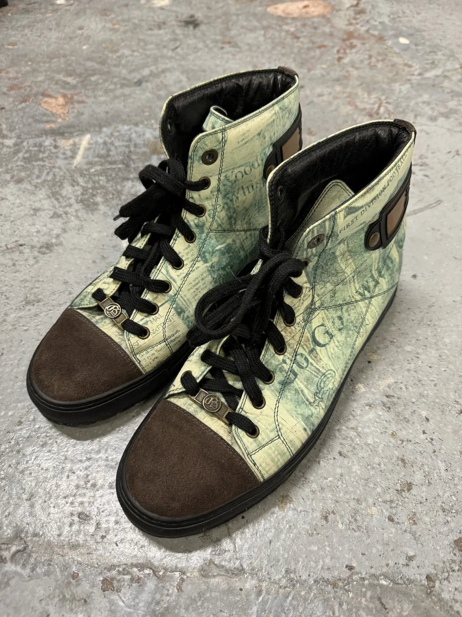 2000s John Galliano Newspapers Blue High Top Sneakers ixjLIdL 7