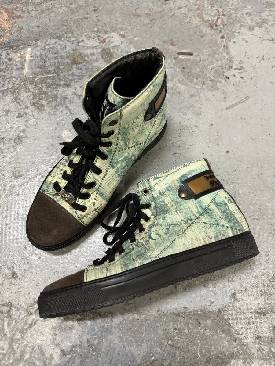 2000s John Galliano Newspapers Blue High Top Sneakers ixjLIdL 8