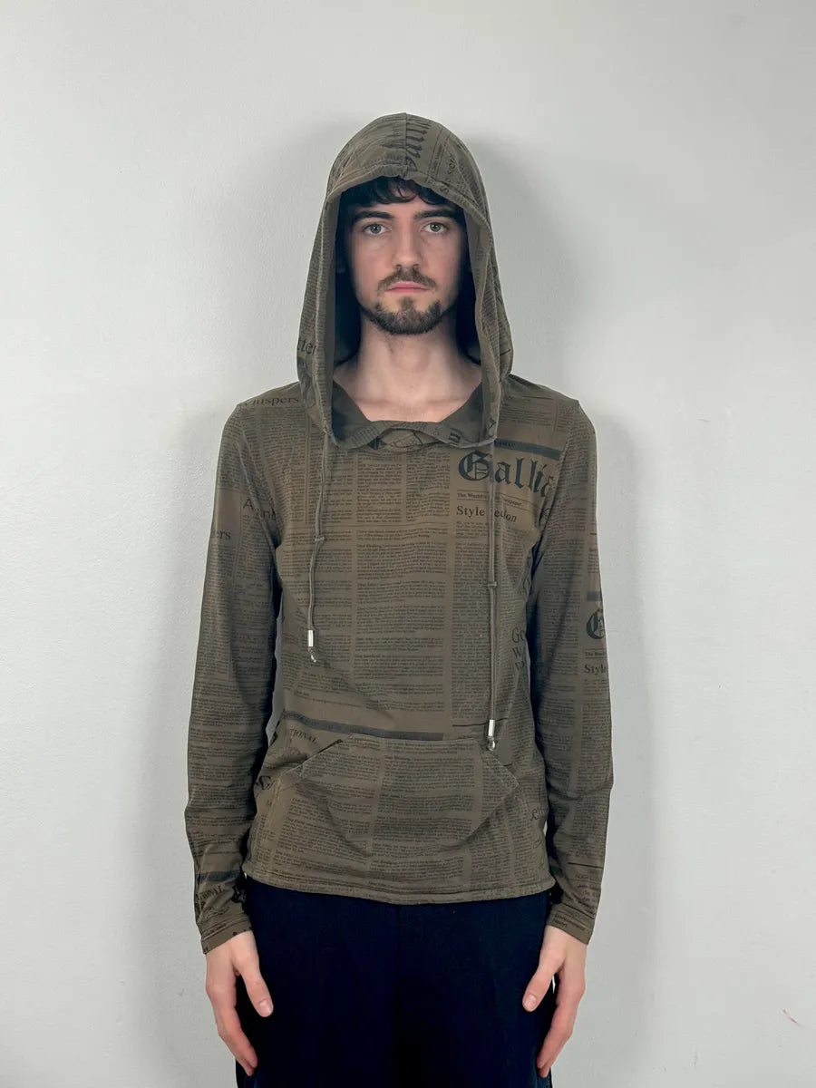 2000s John Galliano Newspapers Brown Hoodie BFJotbP 2