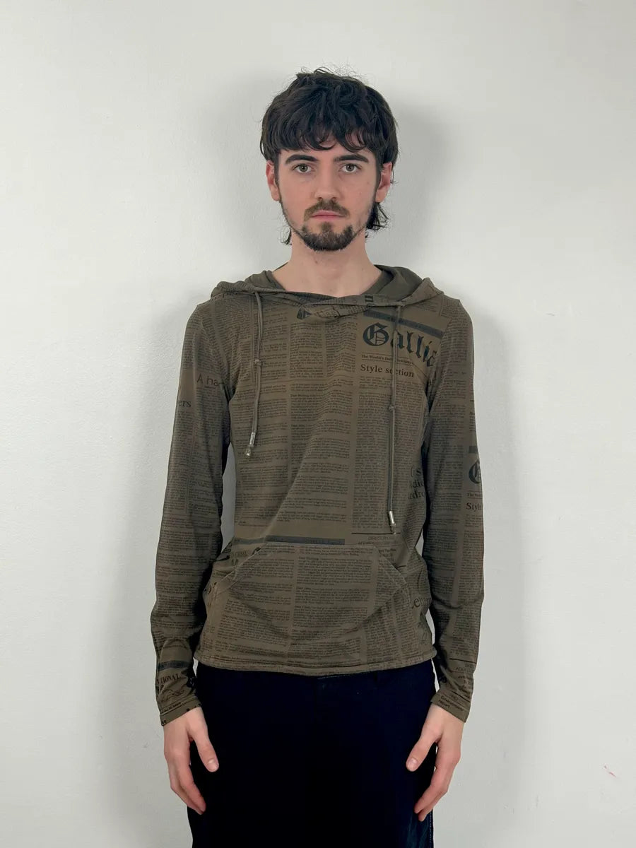 2000s John Galliano Newspapers Brown Hoodie BFJotbP 1