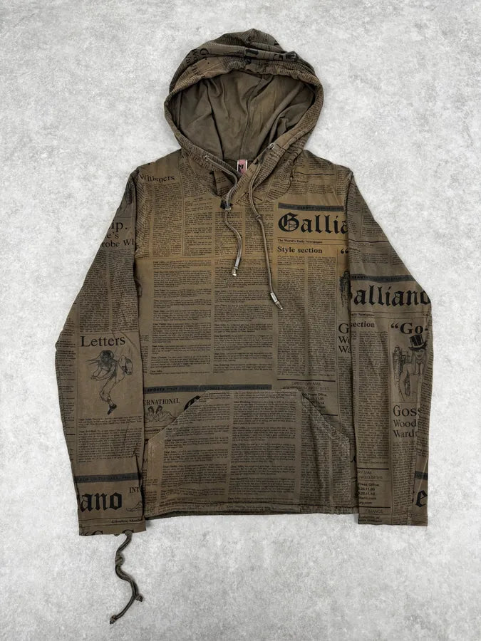 2000s John Galliano Newspapers Brown Hoodie BFJotbP 0
