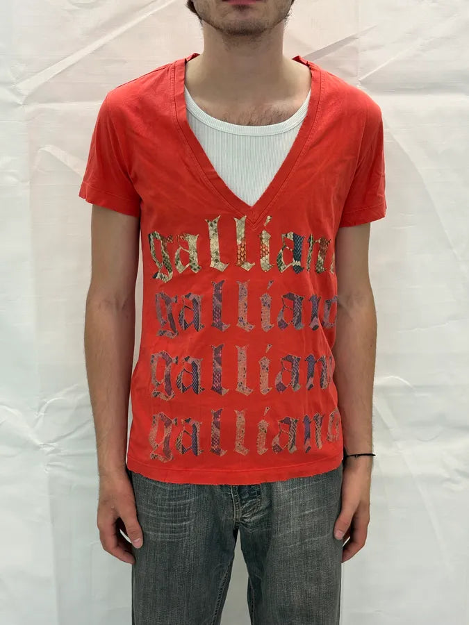 SS2012 John Galliano Red Propaganda V-Neck T-Shirt SNgwZrU 1