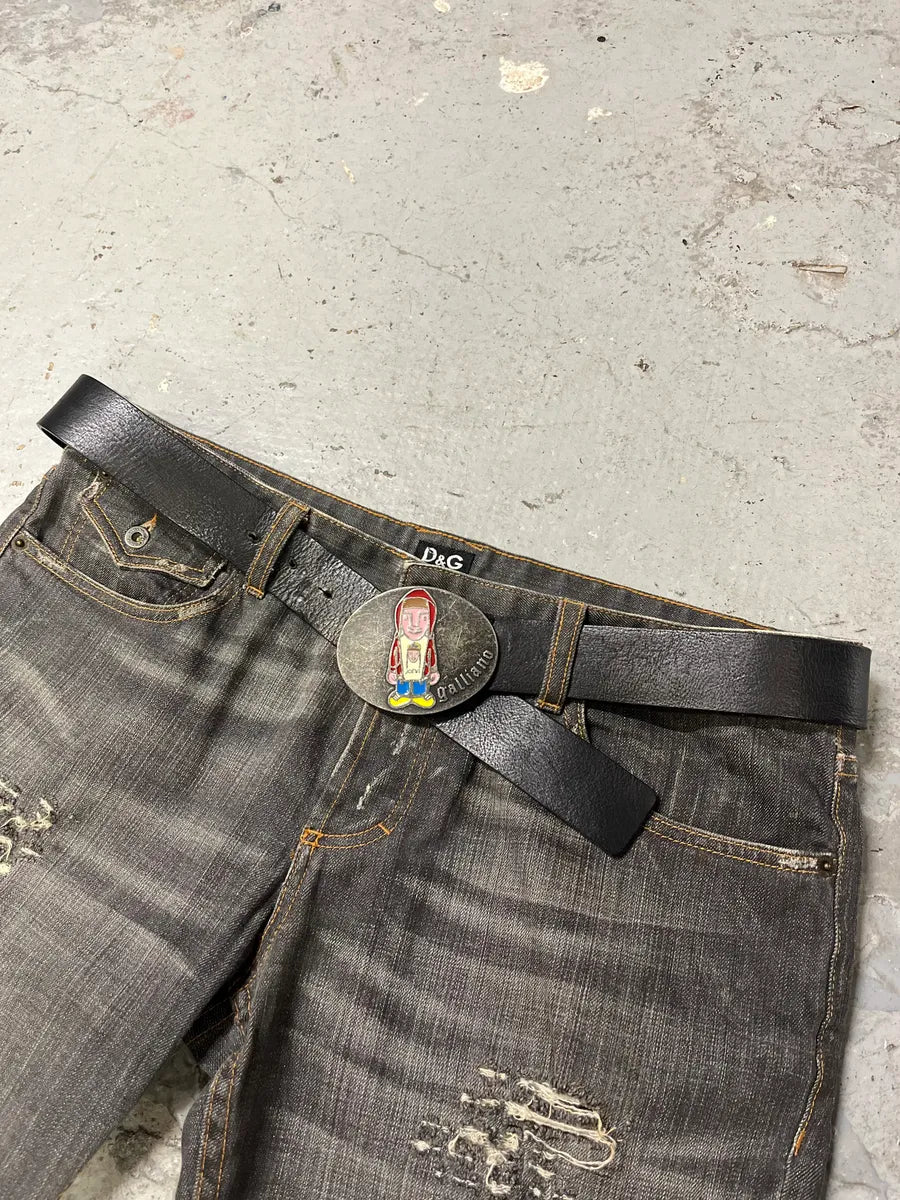 2000s John Galliano Relaxed Human Buckle Leather Belt DZLjxZi 1