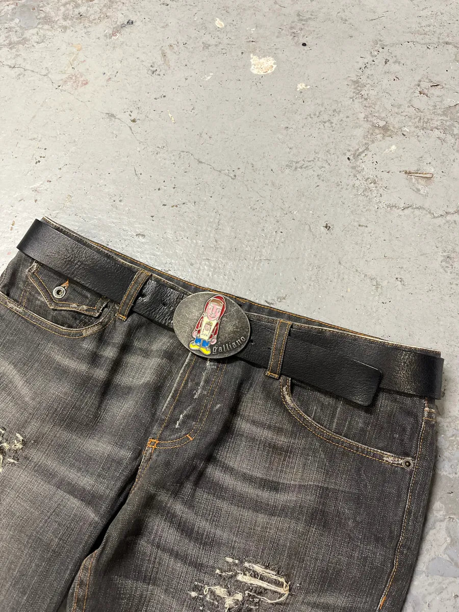 2000s John Galliano Relaxed Human Buckle Leather Belt DZLjxZi 2