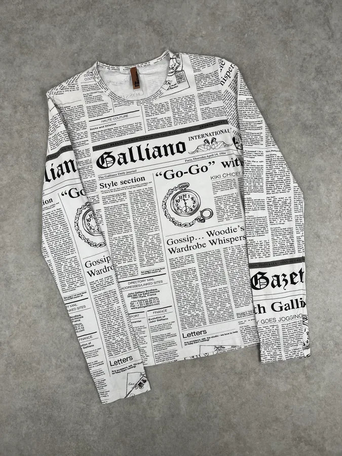 2000s John Galliano White Newspaper Print Longsleeve CMxfRiv 3