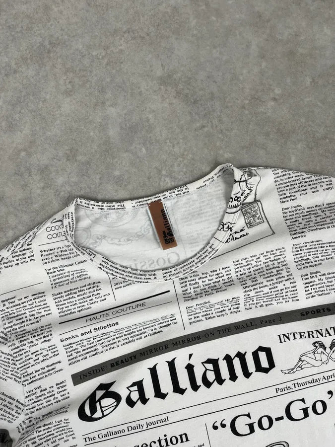 2000s John Galliano White Newspaper Print Longsleeve CMxfRiv 4
