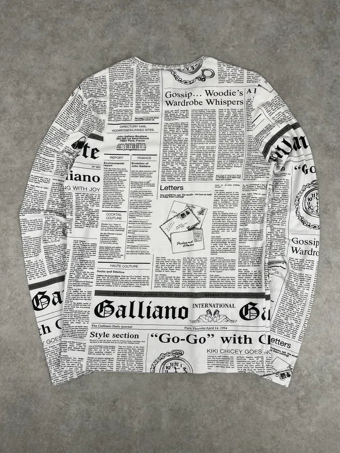 2000s John Galliano White Newspaper Print Longsleeve CMxfRiv 5