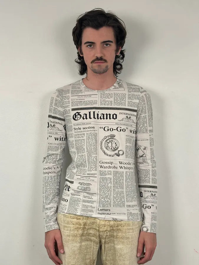 2000s John Galliano White Newspaper Print Longsleeve CMxfRiv 1