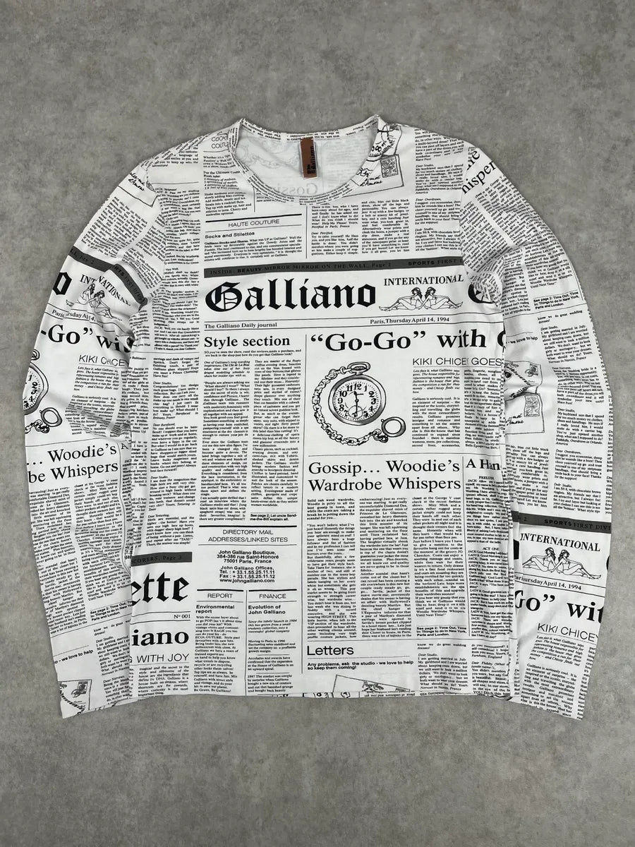 2000s John Galliano White Newspaper Print Longsleeve CMxfRiv 0