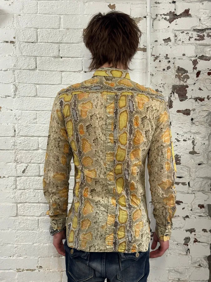SS2012 John Galliano Yellow Python Snake Print Silk Shirt tQvPyld 2