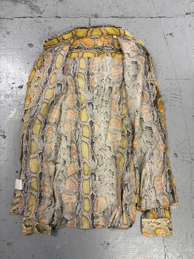 SS2012 John Galliano Yellow Python Snake Print Silk Shirt tQvPyld 6