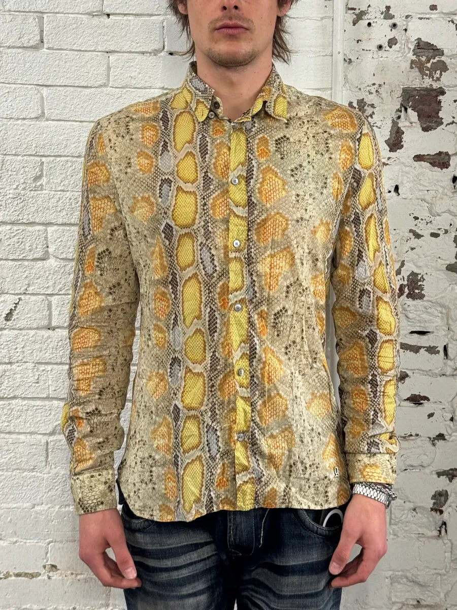 SS2012 John Galliano Yellow Python Snake Print Silk Shirt tQvPyld 1
