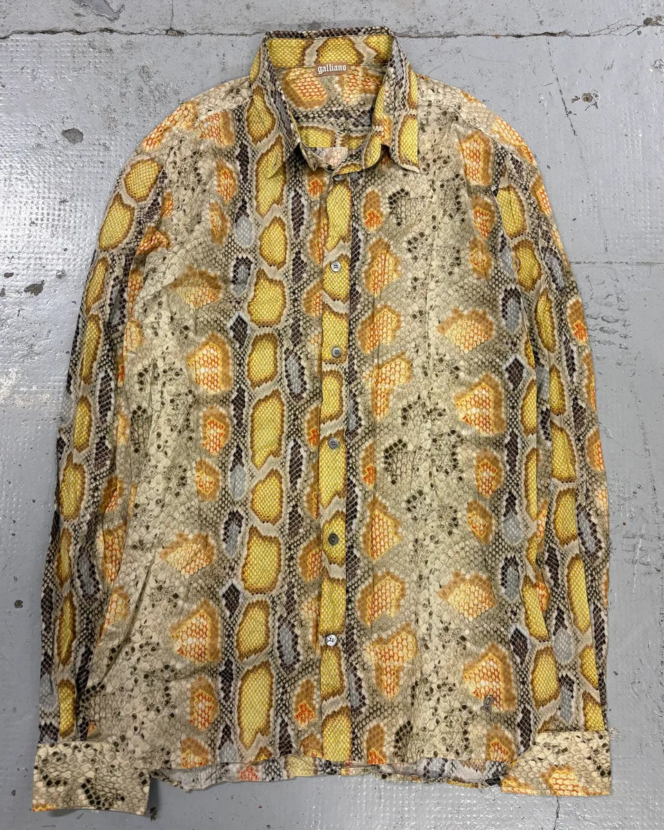 SS2012 John Galliano Yellow Python Snake Print Silk Shirt tQvPyld 0