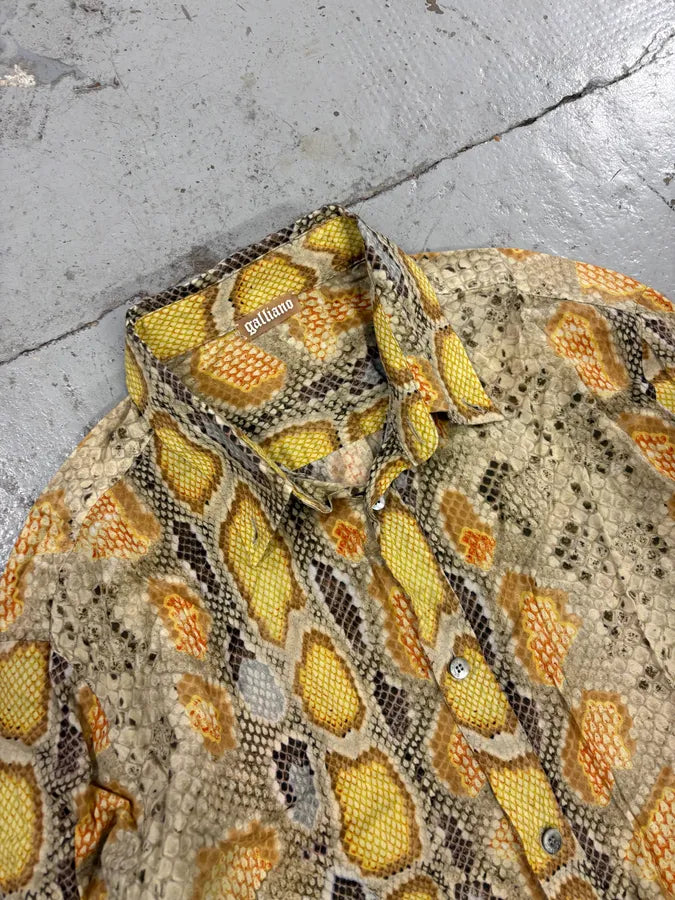 SS2012 John Galliano Yellow Python Snake Print Silk Shirt tQvPyld 4