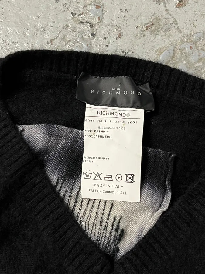 2000s John Richmond Black Cashmere V Neck Tie Dye Sweater vXMNIgT 6