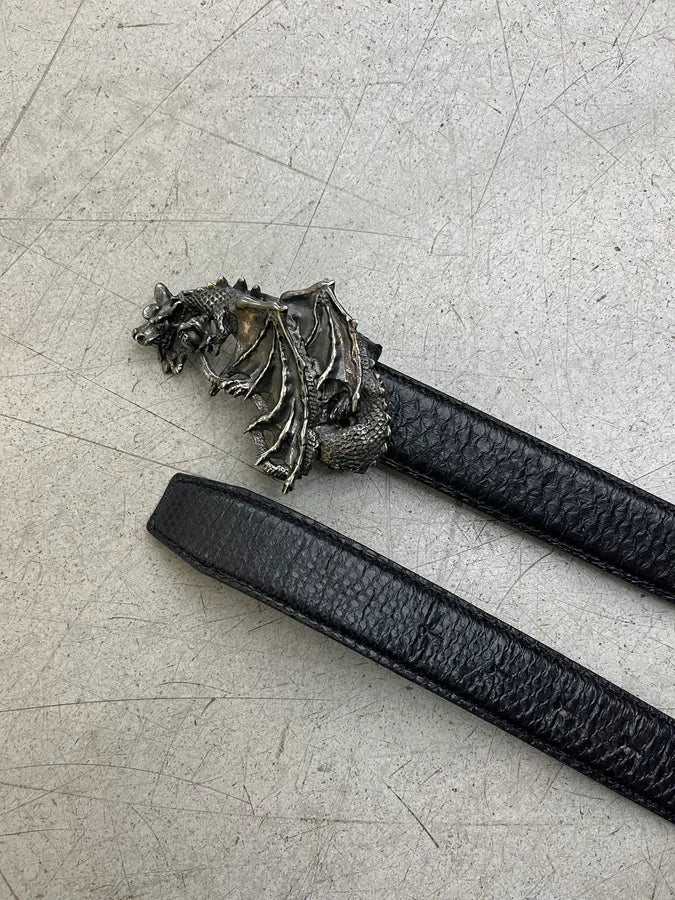 2000s John Richmond Dragon Buckle Black Python Embossed Leather Belt KIqMBTL 3