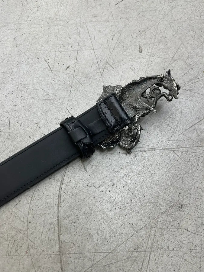 2000s John Richmond Dragon Buckle Black Python Embossed Leather Belt KIqMBTL 5
