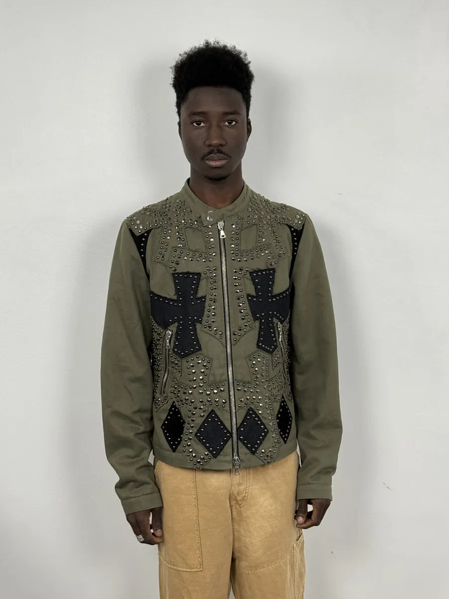 2000s John Richmond Olive Green Studded Embellished Cross Jacket wsOExjV 1