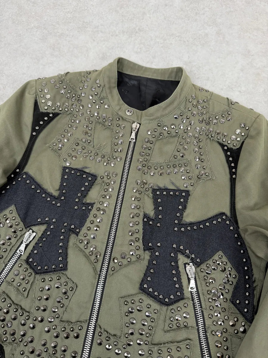 2000s John Richmond Olive Green Studded Embellished Cross Jacket wsOExjV 11