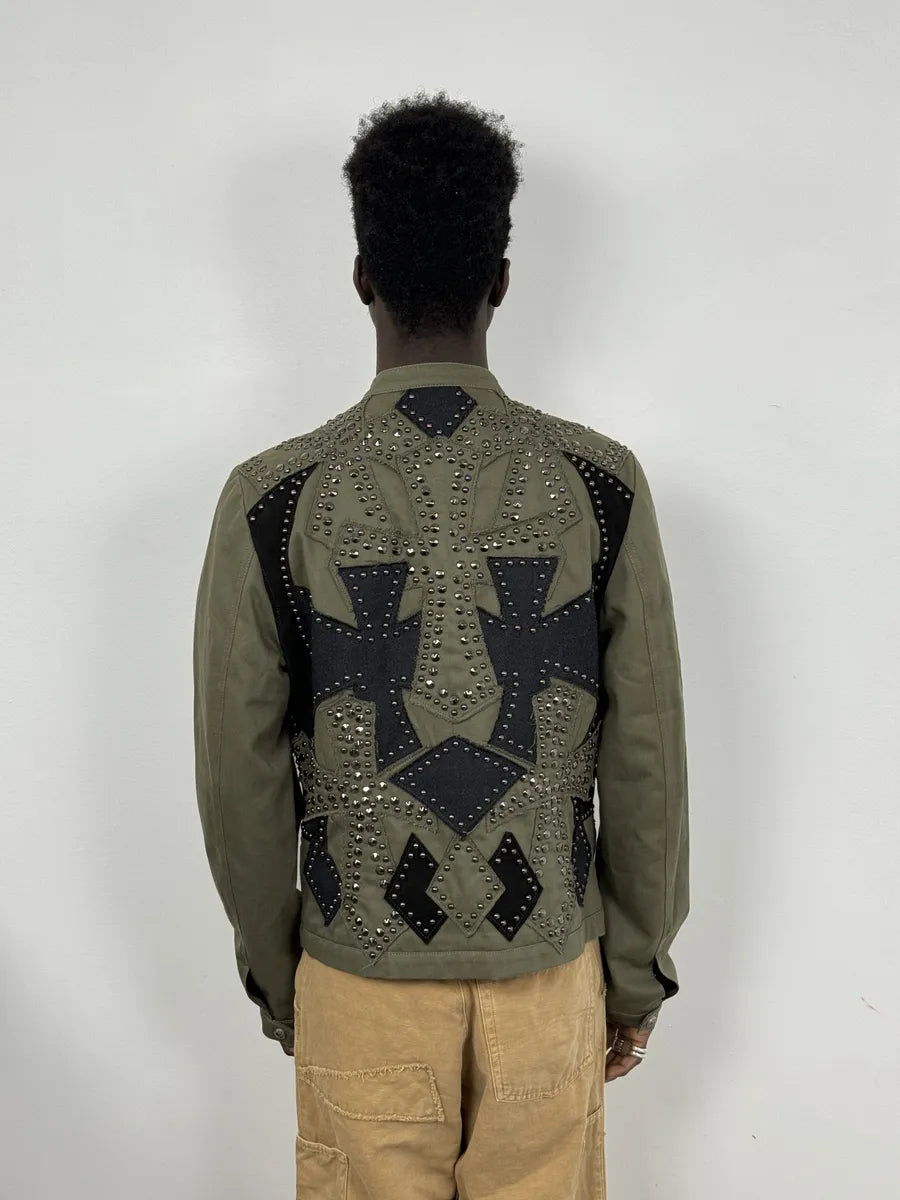 2000s John Richmond Olive Green Studded Embellished Cross Jacket wsOExjV 2