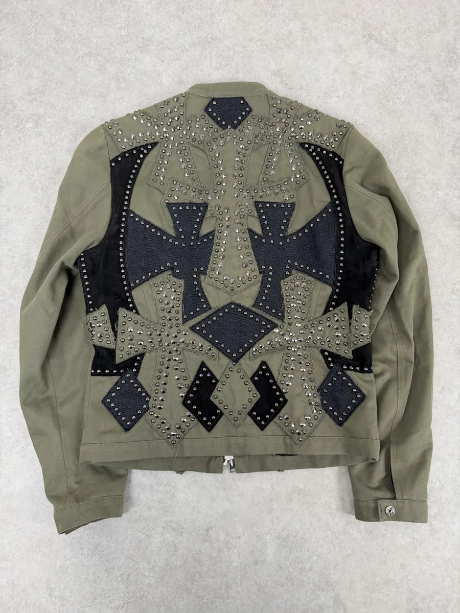 2000s John Richmond Olive Green Studded Embellished Cross Jacket wsOExjV 3
