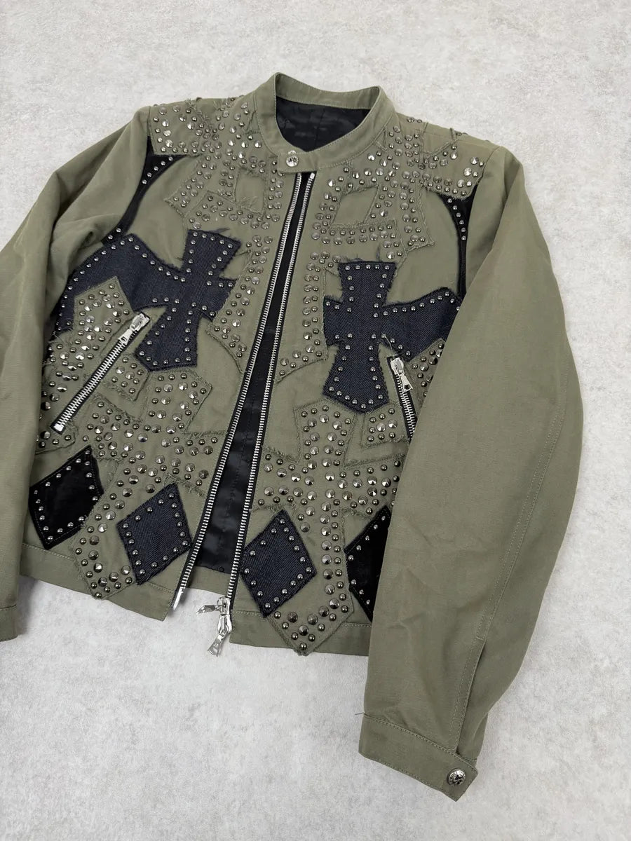 2000s John Richmond Olive Green Studded Embellished Cross Jacket wsOExjV 4