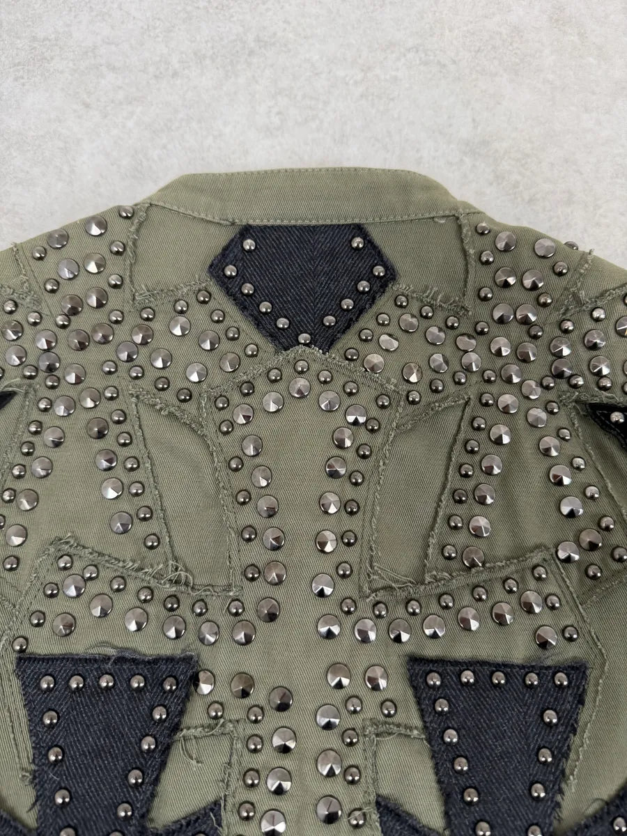 2000s John Richmond Olive Green Studded Embellished Cross Jacket wsOExjV 7