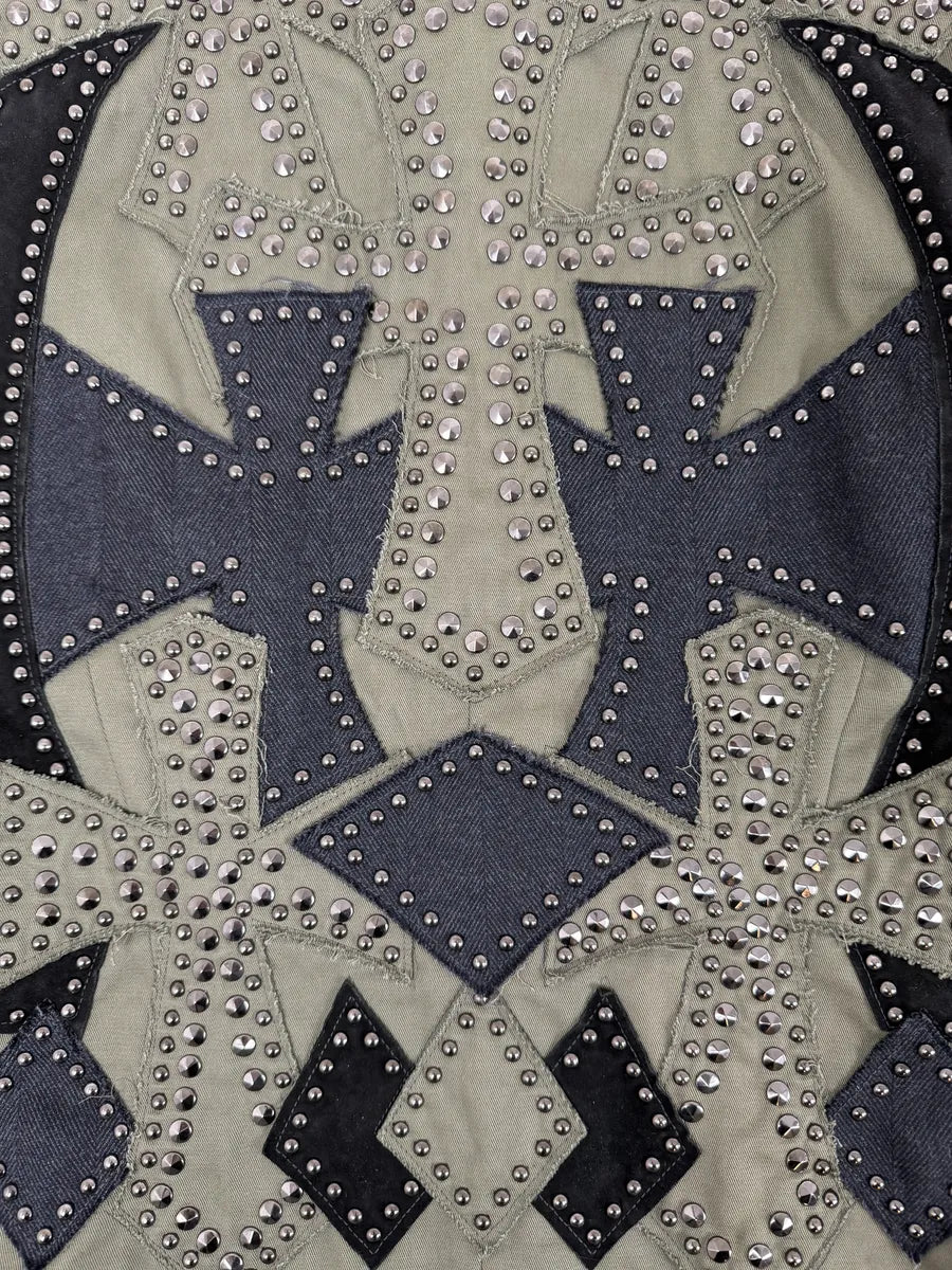 2000s John Richmond Olive Green Studded Embellished Cross Jacket wsOExjV 8