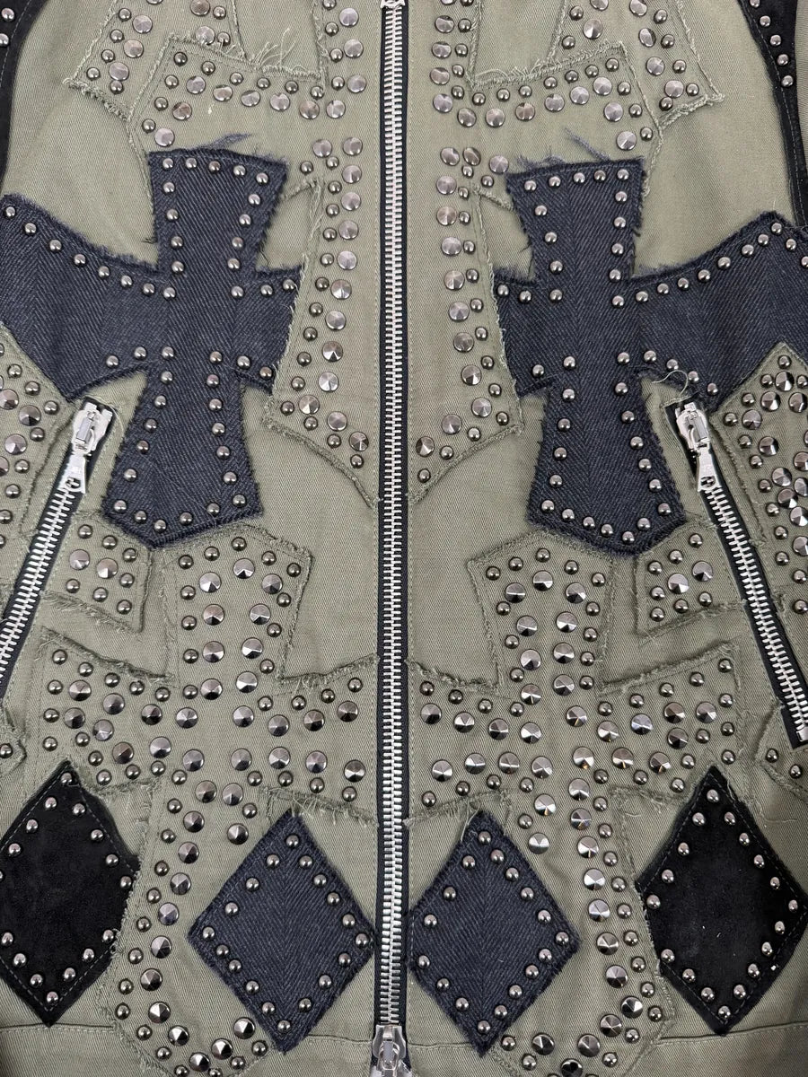 2000s John Richmond Olive Green Studded Embellished Cross Jacket wsOExjV 9