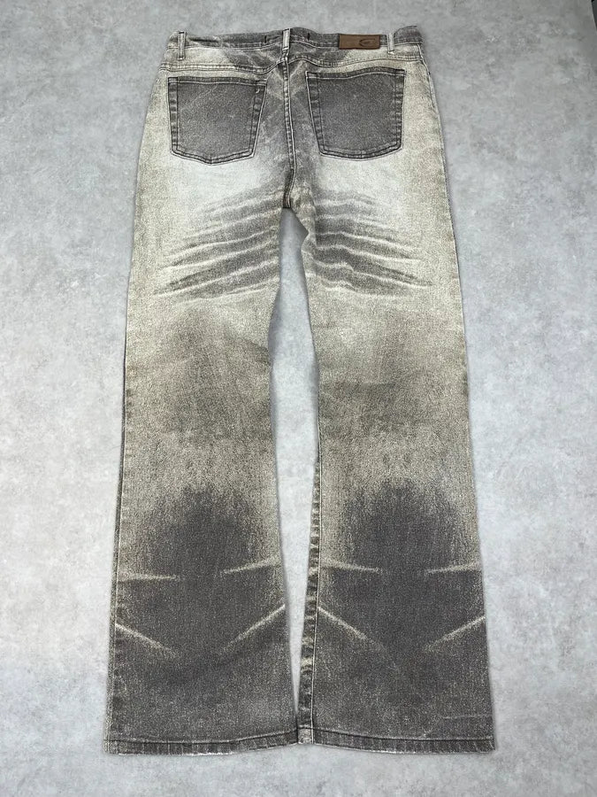 2000s Cavalli Beige & Grey Faded Overprint Bootcut Pants QitIgNh 6