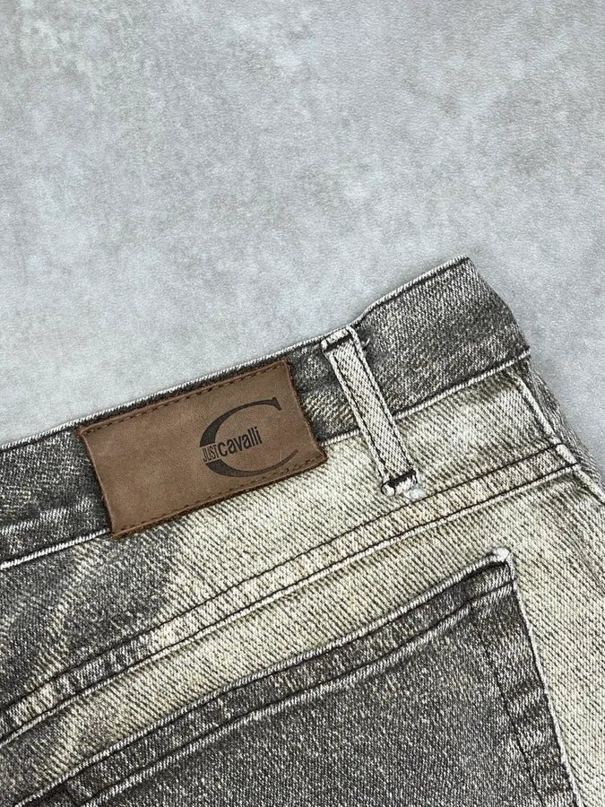 2000s Cavalli Beige & Grey Faded Overprint Bootcut Pants QitIgNh 8
