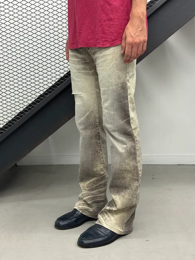 2000s Cavalli Beige & Grey Faded Overprint Bootcut Pants QitIgNh 2