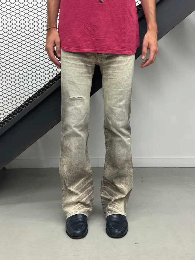 2000s Cavalli Beige & Grey Faded Overprint Bootcut Pants QitIgNh 1