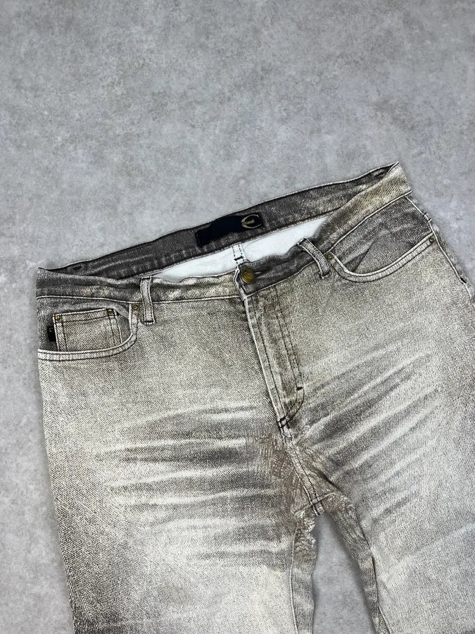 2000s Cavalli Beige & Grey Faded Overprint Bootcut Pants QitIgNh 5