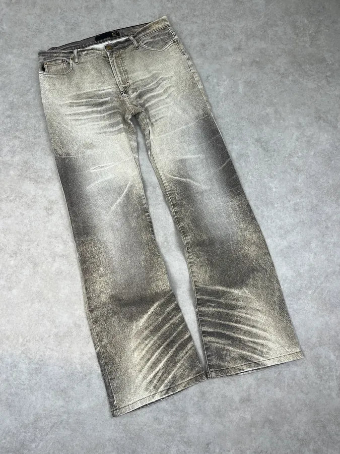 2000s Cavalli Beige & Grey Faded Overprint Bootcut Pants QitIgNh 4