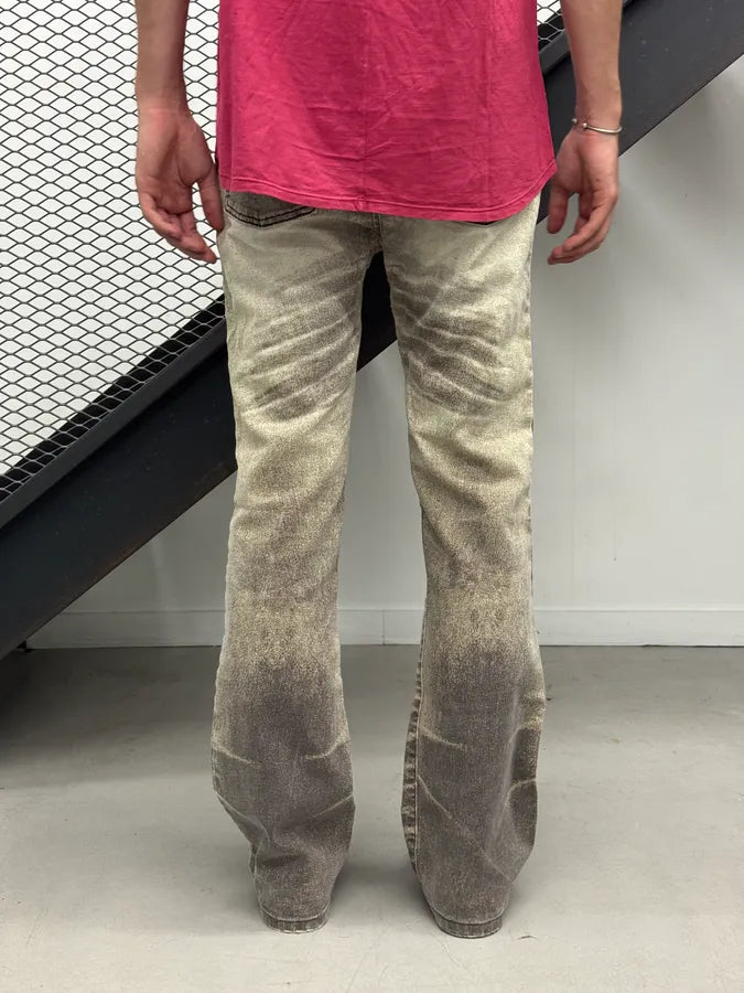 2000s Cavalli Beige & Grey Faded Overprint Bootcut Pants QitIgNh 3