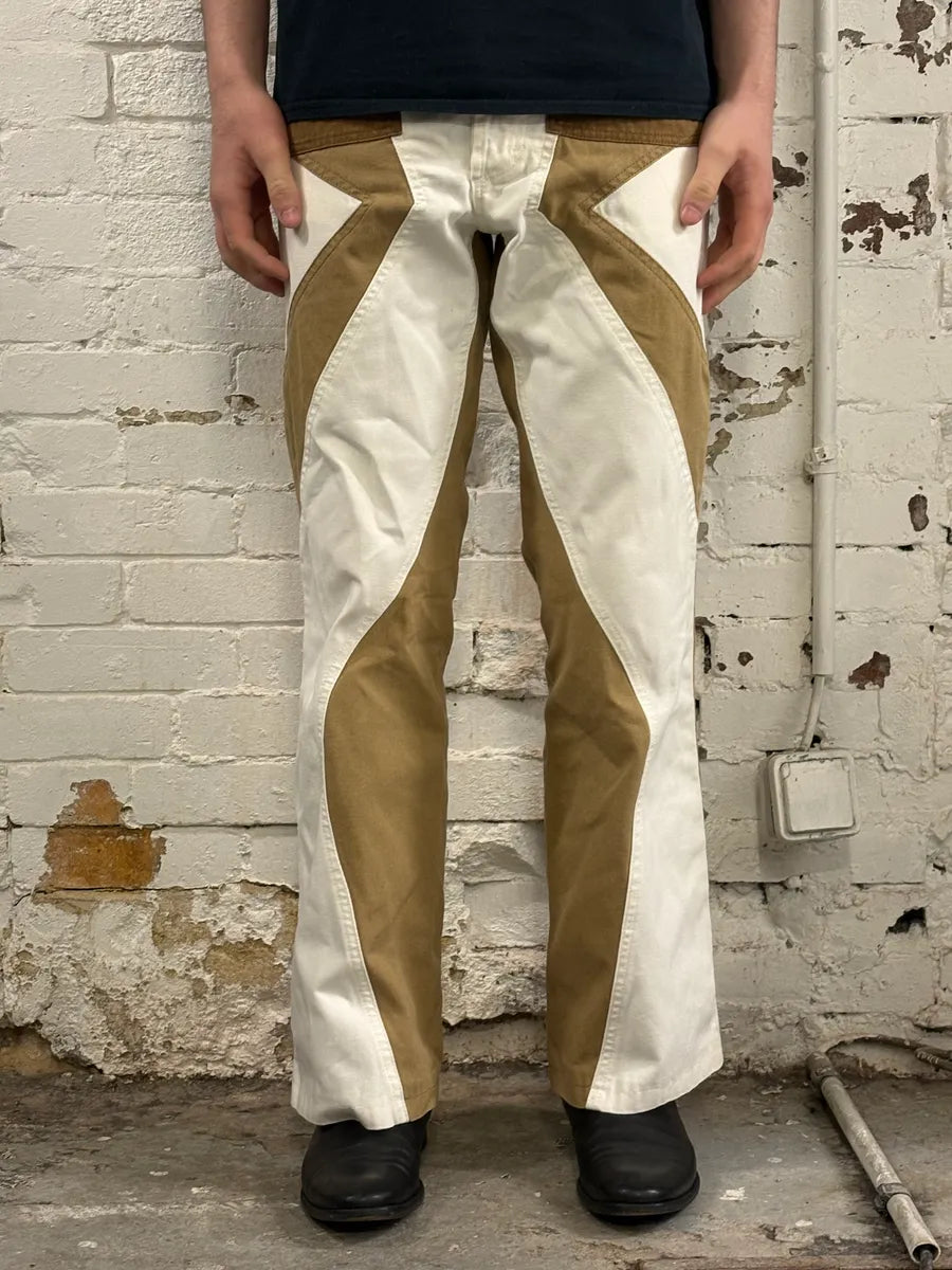 SS2004 Cavalli Beige & White Calm Sahara Contrast Pants orjdCZV 1