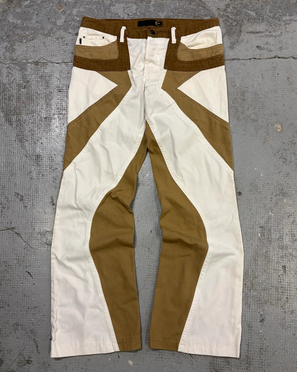 SS2004 Cavalli Beige & White Calm Sahara Contrast Pants orjdCZV 0
