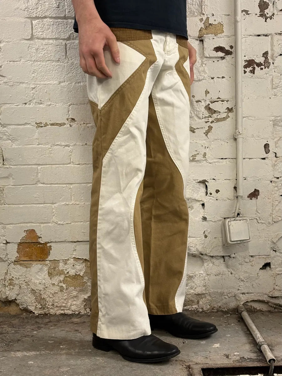 SS2004 Cavalli Beige & White Calm Sahara Contrast Pants orjdCZV 2