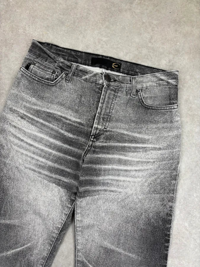 2000s Cavalli Grey Denim Washed Flared pants yYfsBas 4