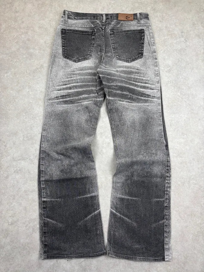 2000s Cavalli Grey Denim Washed Flared pants yYfsBas 5
