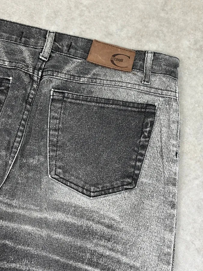 2000s Cavalli Grey Denim Washed Flared pants yYfsBas 7