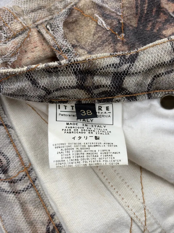 2000s Cavalli Beige Distressed Floral Denim Skirt XJFayex 11