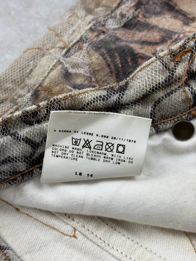 2000s Cavalli Beige Distressed Floral Denim Skirt XJFayex 12
