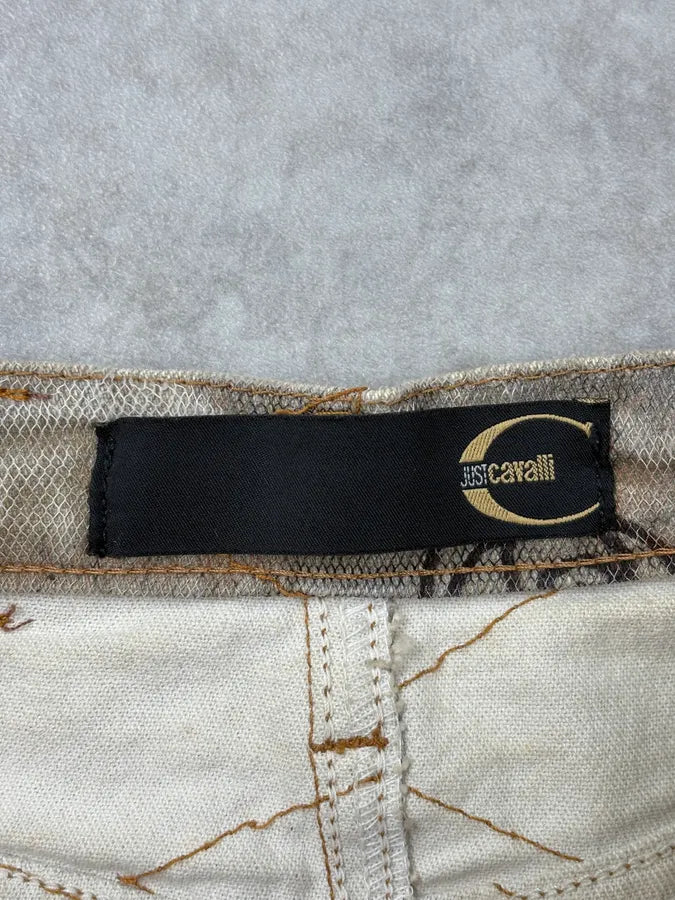 2000s Cavalli Beige Distressed Floral Denim Skirt XJFayex 10