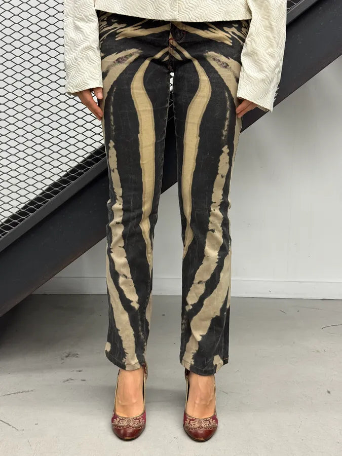 2000s Cavalli Black Cream Hallucination Psycho Abstract Pants ZMVwwrn 1