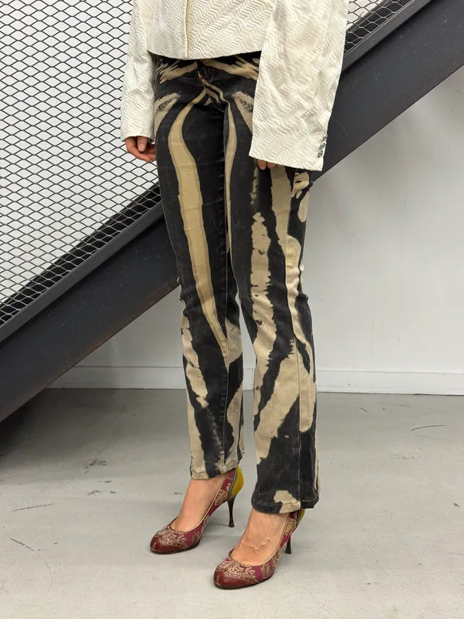 2000s Cavalli Black Cream Hallucination Psycho Abstract Pants ZMVwwrn 2
