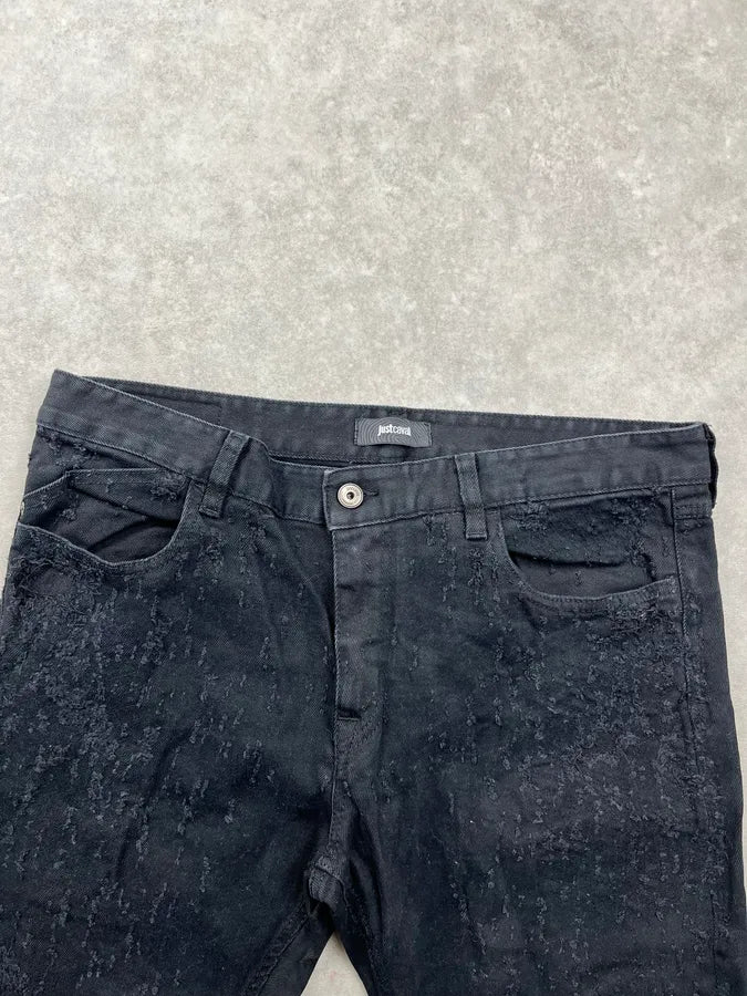 SS2017 Cavalli Black Denim Slim Distressed Jeans AxSdjCN 5