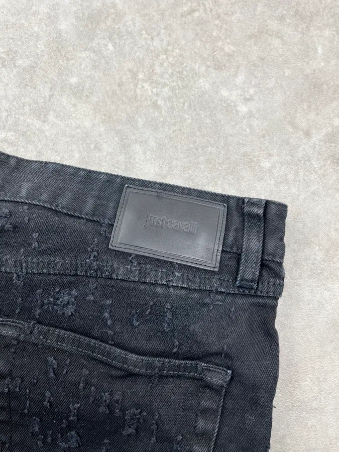 SS2017 Cavalli Black Denim Slim Distressed Jeans AxSdjCN 8
